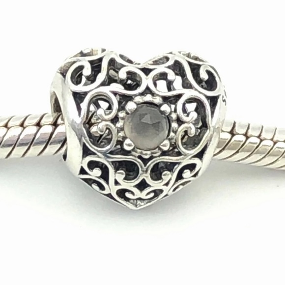 Pandora Sterling Silver Bracelet w/ Moonstone June Heart Charm - Picture 5 of 7